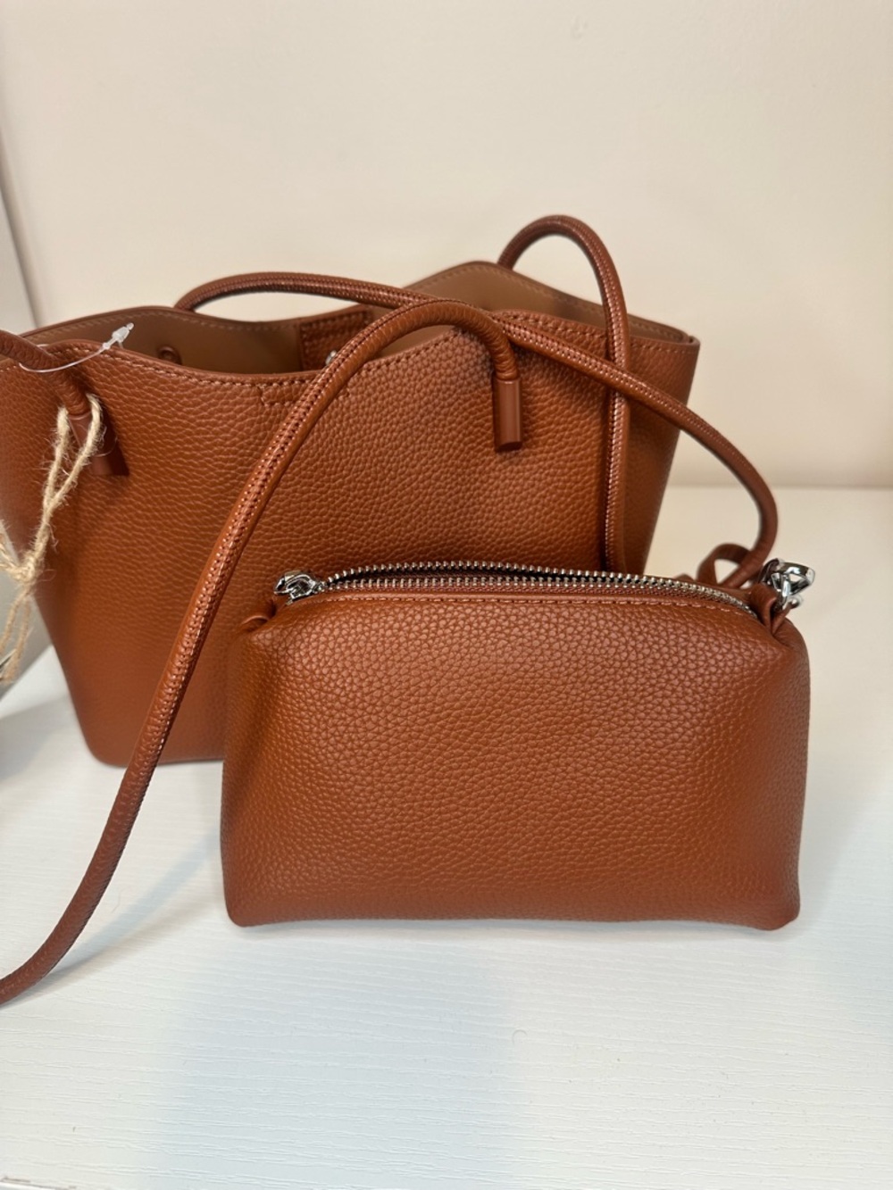 Antik Kraft Brown Faux Leather Tote Bag w/ Makeup Pouch NWT Minimal Chic - Picture 2 of 7